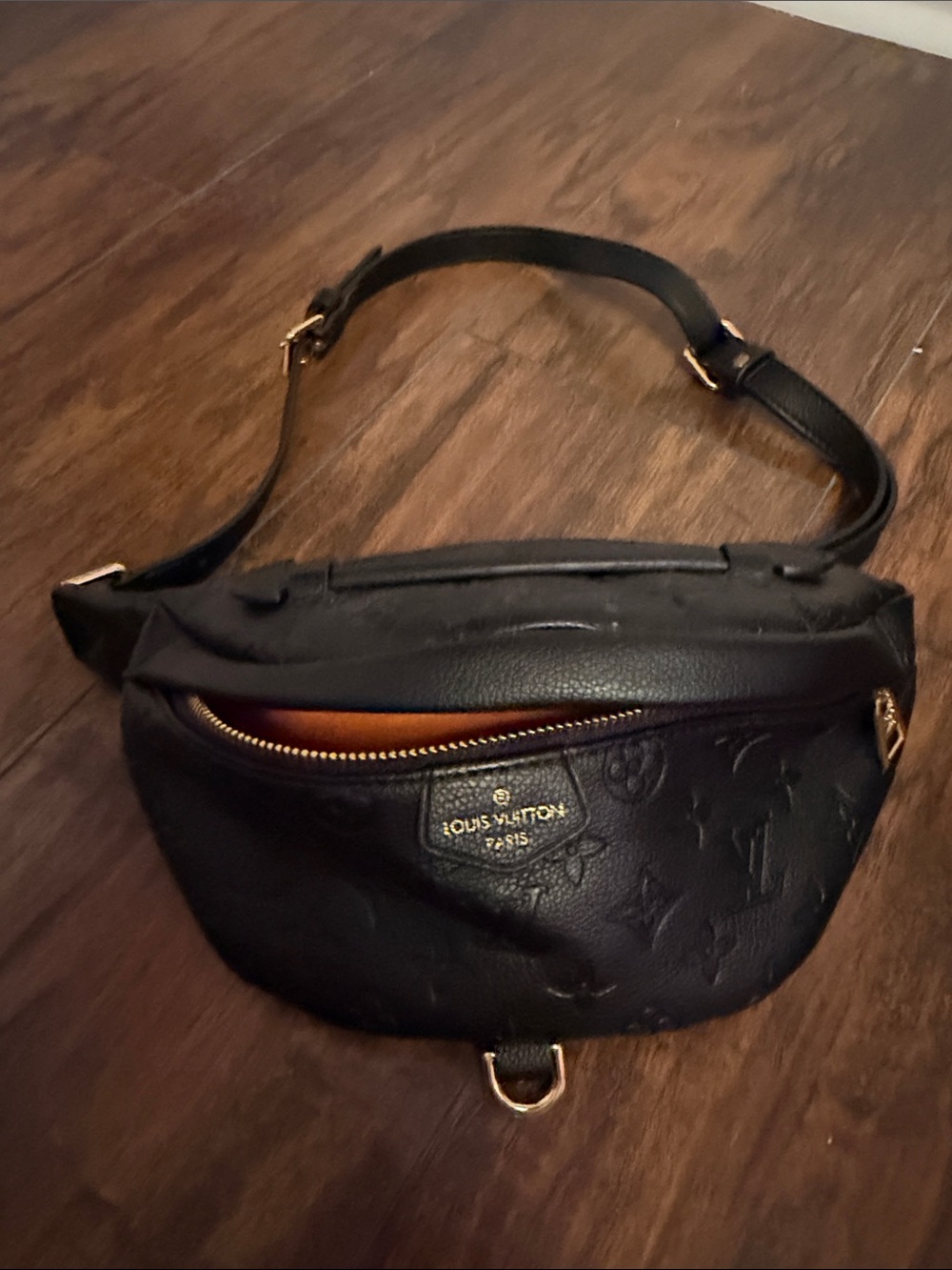 Black Embossed Leather Crossbody Belt Bag - EUC